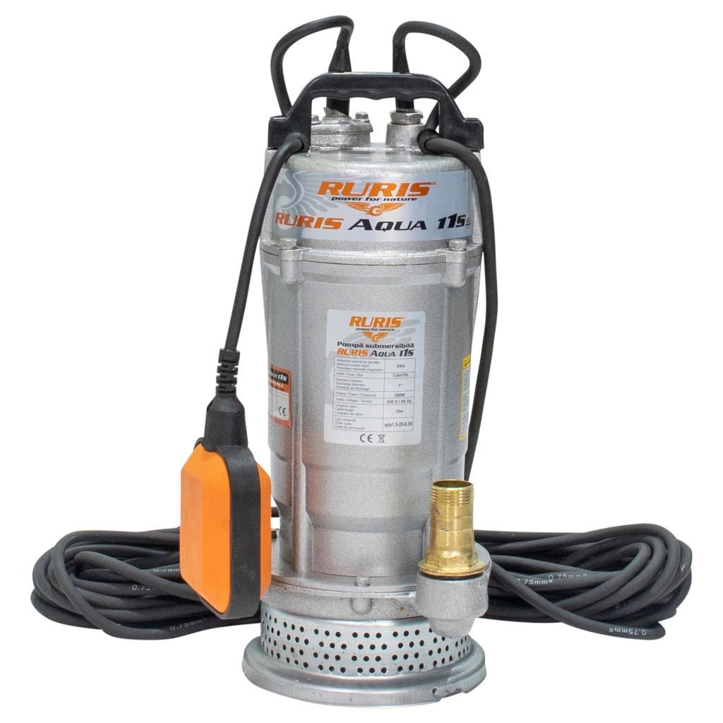 Pompă submersibilă RURIS AQUA 11S, pentru apă curată, 550 W,  înălțime maximă refulare 25 m, debit 3.6 mc/h, carcasă aluminiu